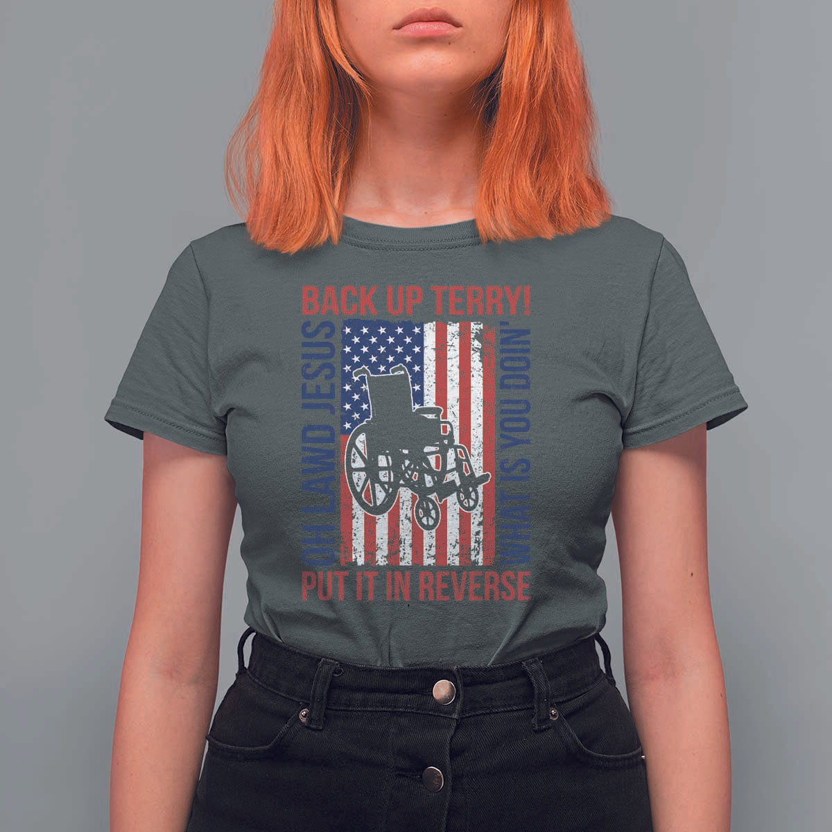 Funny Back Up Terry Put It In Reverse T Shirt For Women Oh Lawd Jesus What Is You Doin - Wonder Print Shop