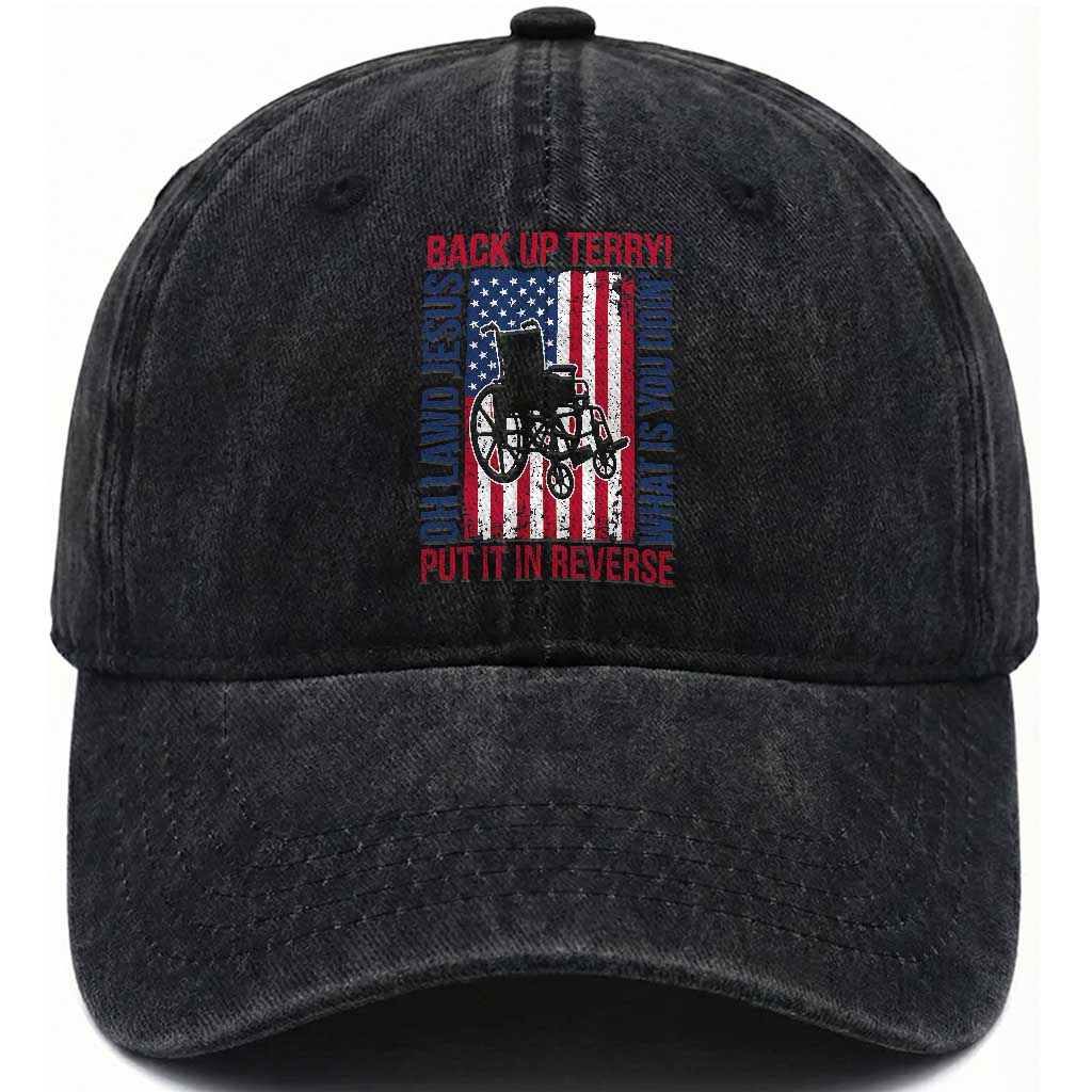 Funny Back Up Terry Put It In Reverse Washed Cotton Baseball Cap Oh Lawd Jesus What Is You Doin