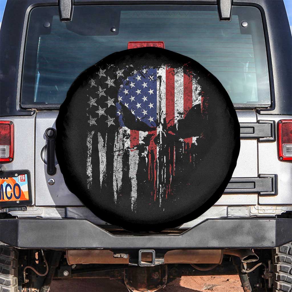 Funny 4th Of July Vintage American Flag Skull Skeleton Spare Tire Cover - Wonder Print Shop