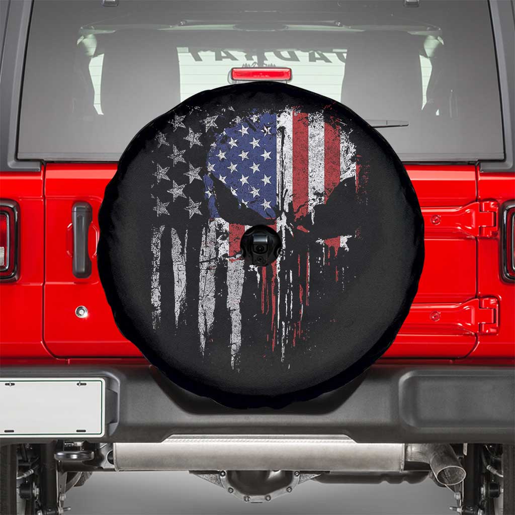 Funny 4th Of July Vintage American Flag Skull Skeleton Spare Tire Cover - Wonder Print Shop