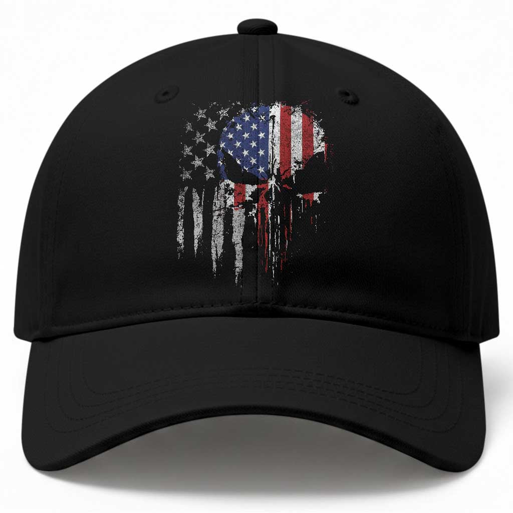 Funny 4th Of July Vintage American Flag Skull Skeleton Baseball Cap