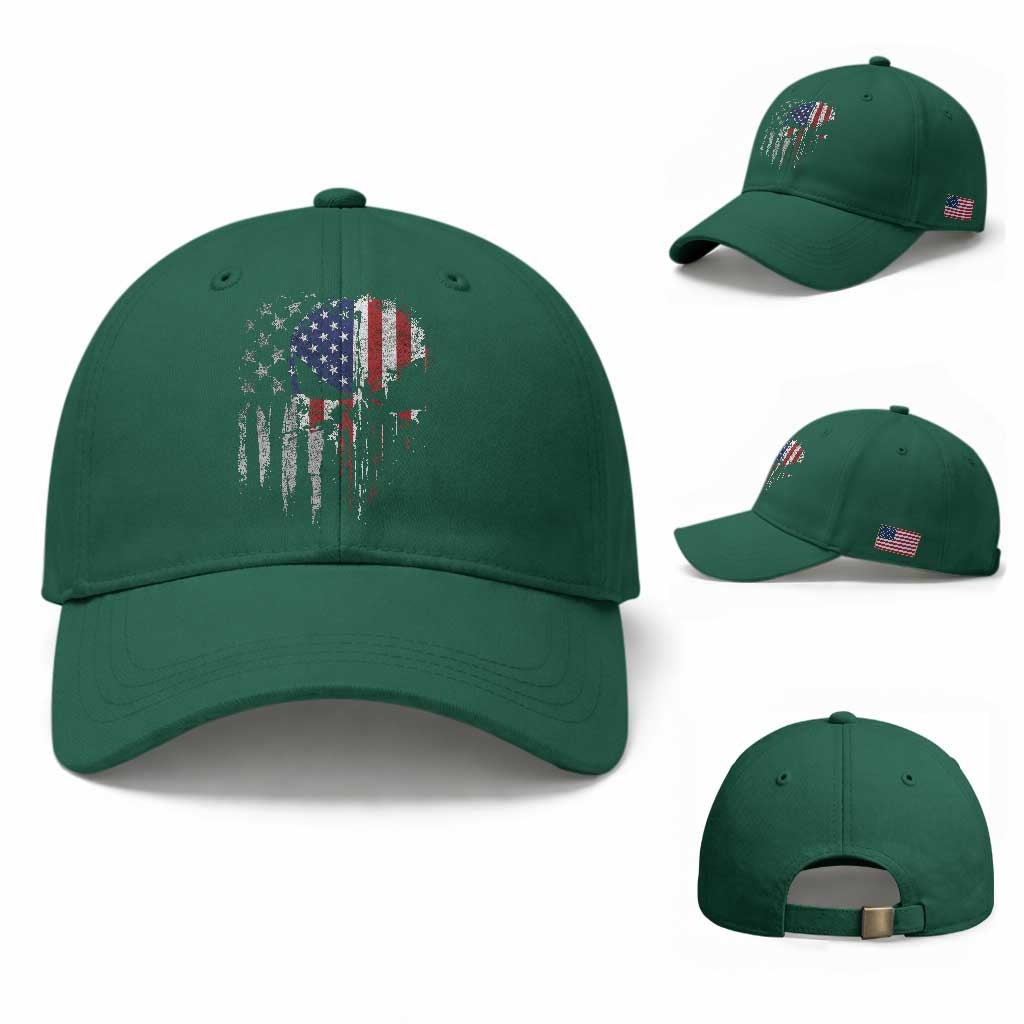 Funny 4th Of July Vintage American Flag Skull Skeleton Baseball Cap