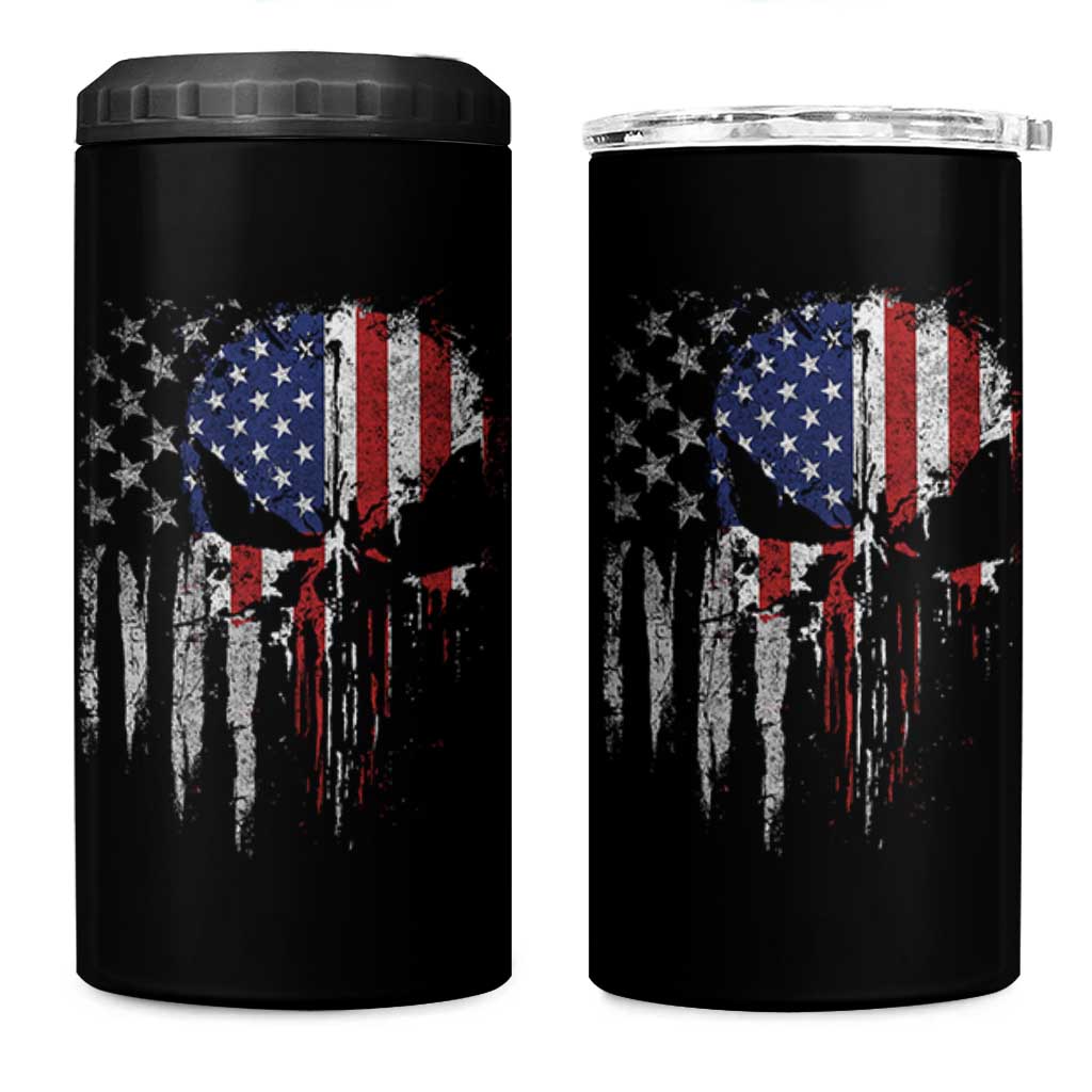 Funny 4th Of July Vintage American Flag Skull Skeleton 4 in 1 Can Cooler Tumbler - Wonder Print Shop