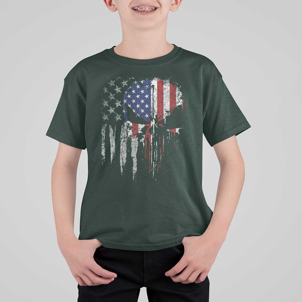 Funny 4th Of July Vintage American Flag Skull Skeleton T Shirt For Kid - Wonder Print Shop