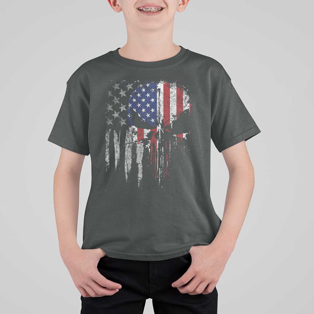 Funny 4th Of July Vintage American Flag Skull Skeleton T Shirt For Kid - Wonder Print Shop