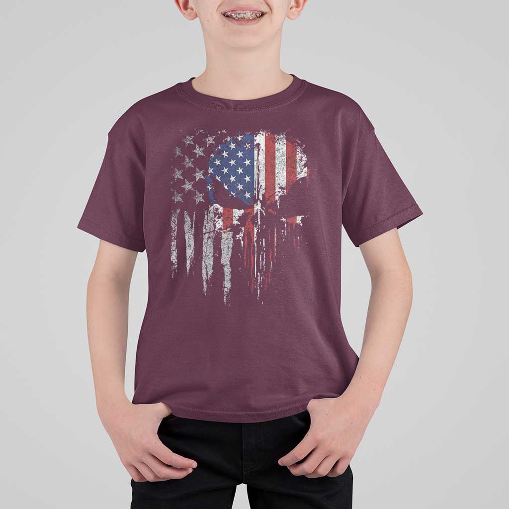Funny 4th Of July Vintage American Flag Skull Skeleton T Shirt For Kid - Wonder Print Shop