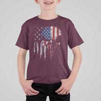 Funny 4th Of July Vintage American Flag Skull Skeleton T Shirt For Kid - Wonder Print Shop