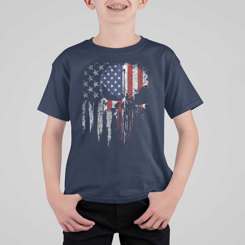Funny 4th Of July Vintage American Flag Skull Skeleton T Shirt For Kid - Wonder Print Shop