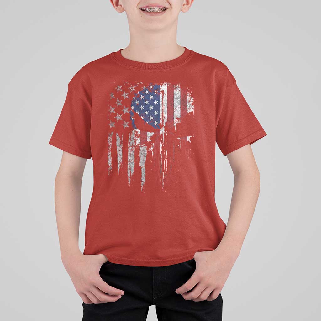 Funny 4th Of July Vintage American Flag Skull Skeleton T Shirt For Kid - Wonder Print Shop