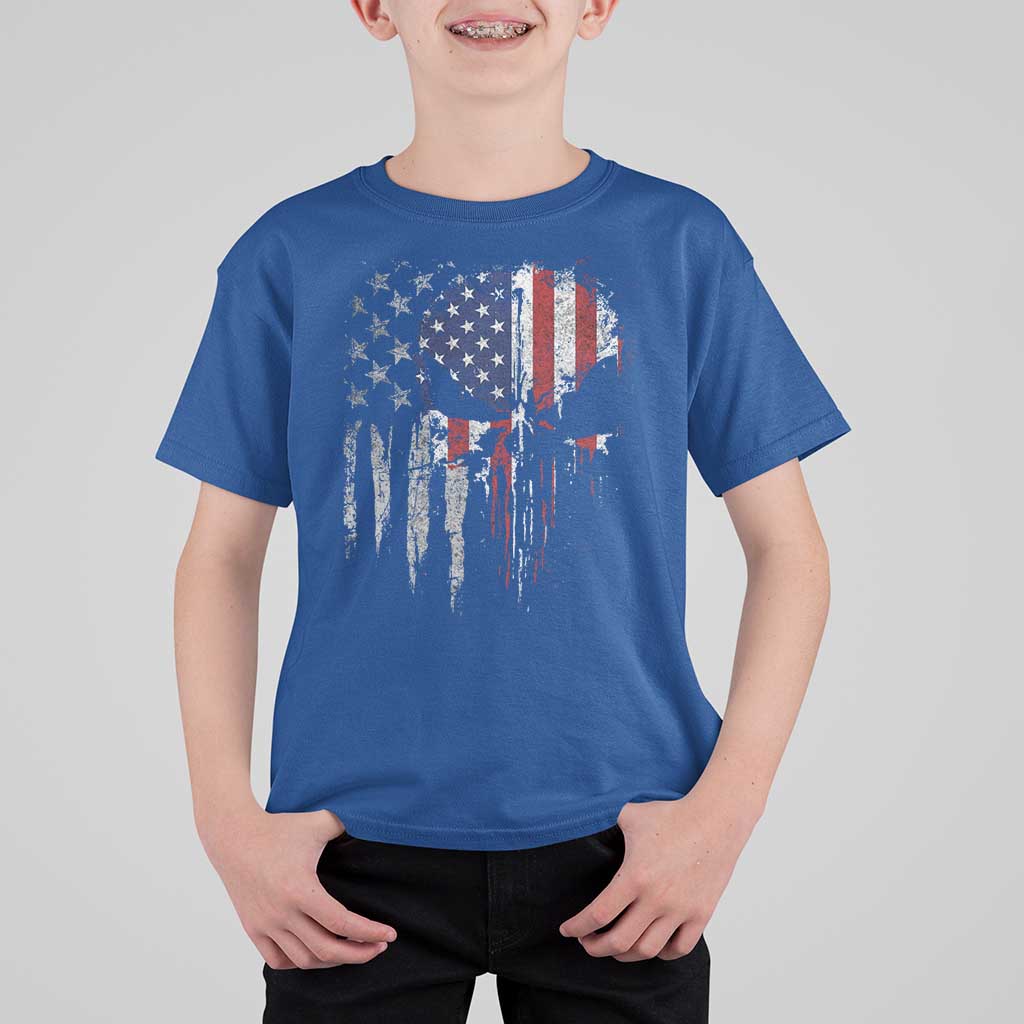 Funny 4th Of July Vintage American Flag Skull Skeleton T Shirt For Kid - Wonder Print Shop
