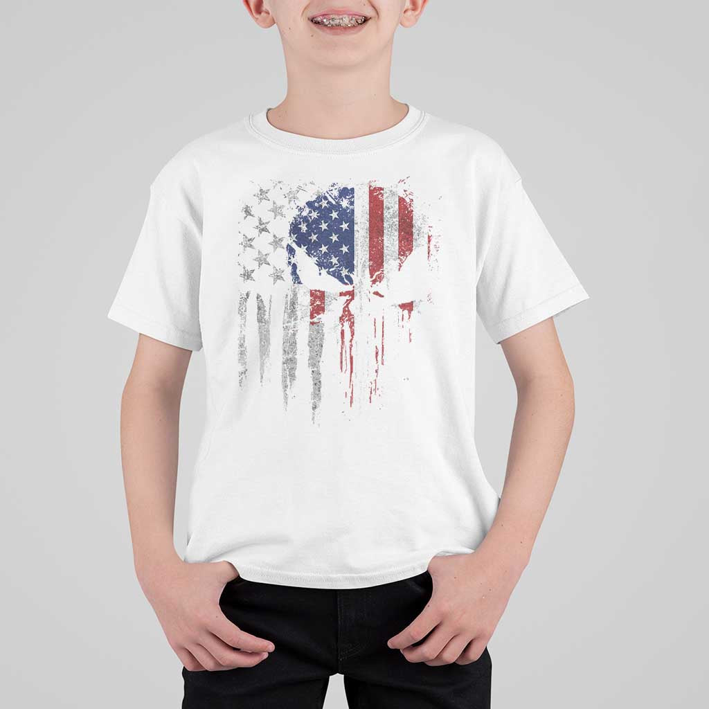 Funny 4th Of July Vintage American Flag Skull Skeleton T Shirt For Kid - Wonder Print Shop