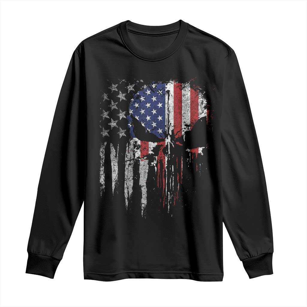 Funny 4th Of July Vintage American Flag Skull Skeleton Long Sleeve Shirt - Wonder Print Shop