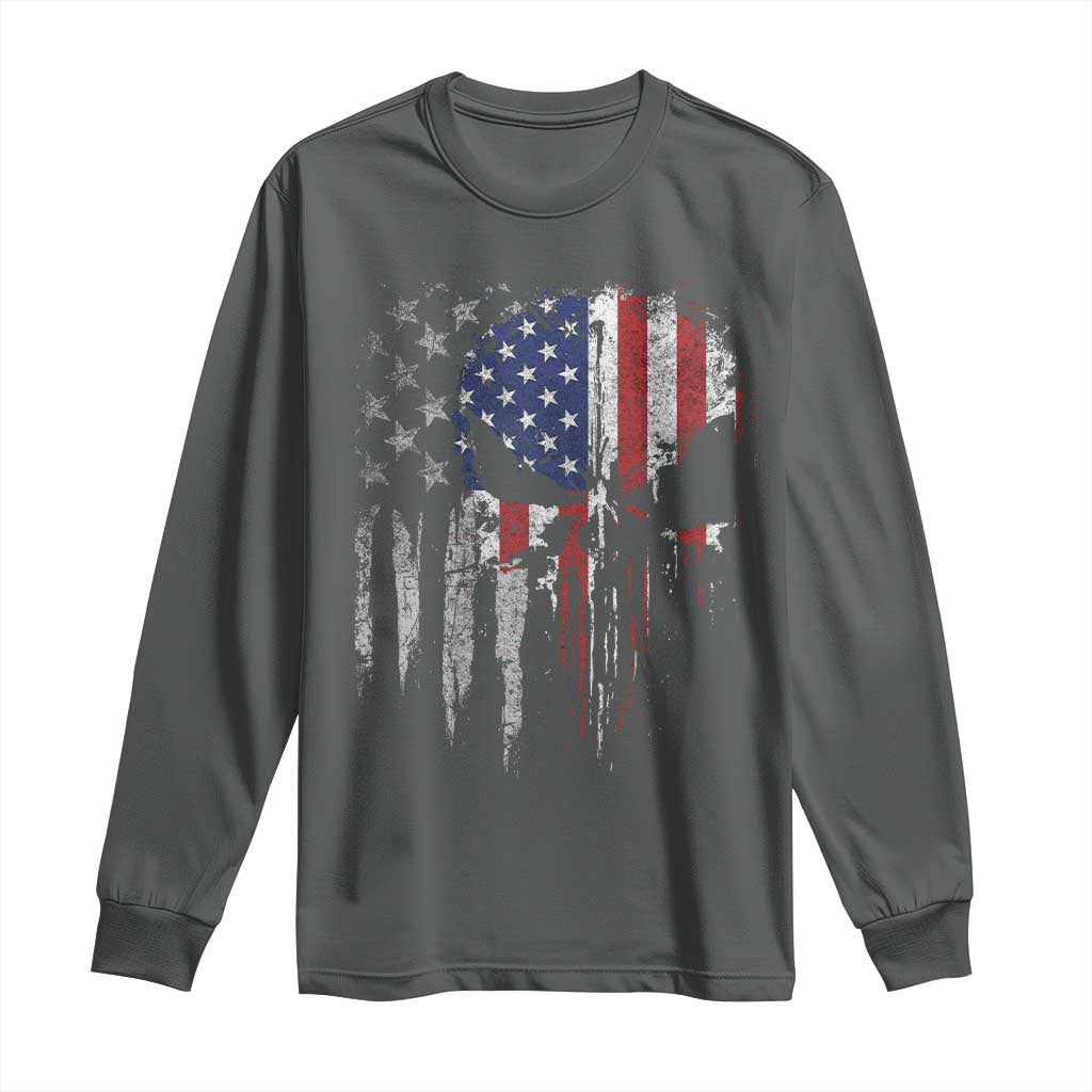 Funny 4th Of July Vintage American Flag Skull Skeleton Long Sleeve Shirt - Wonder Print Shop