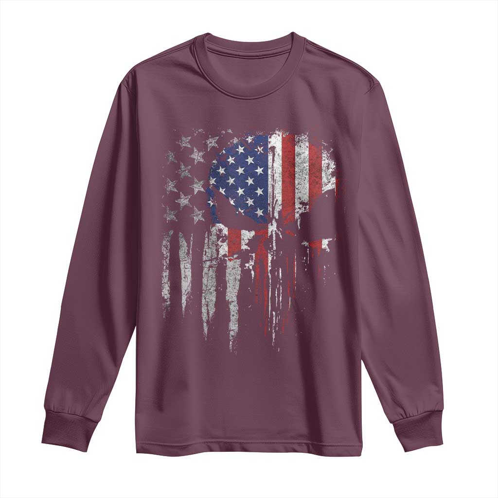 Funny 4th Of July Vintage American Flag Skull Skeleton Long Sleeve Shirt - Wonder Print Shop