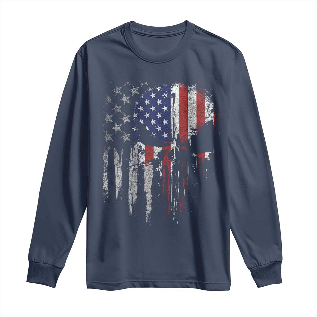 Funny 4th Of July Vintage American Flag Skull Skeleton Long Sleeve Shirt - Wonder Print Shop