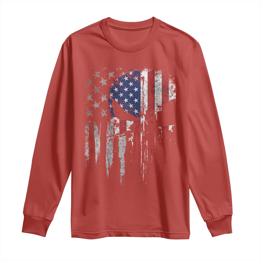 Funny 4th Of July Vintage American Flag Skull Skeleton Long Sleeve Shirt - Wonder Print Shop