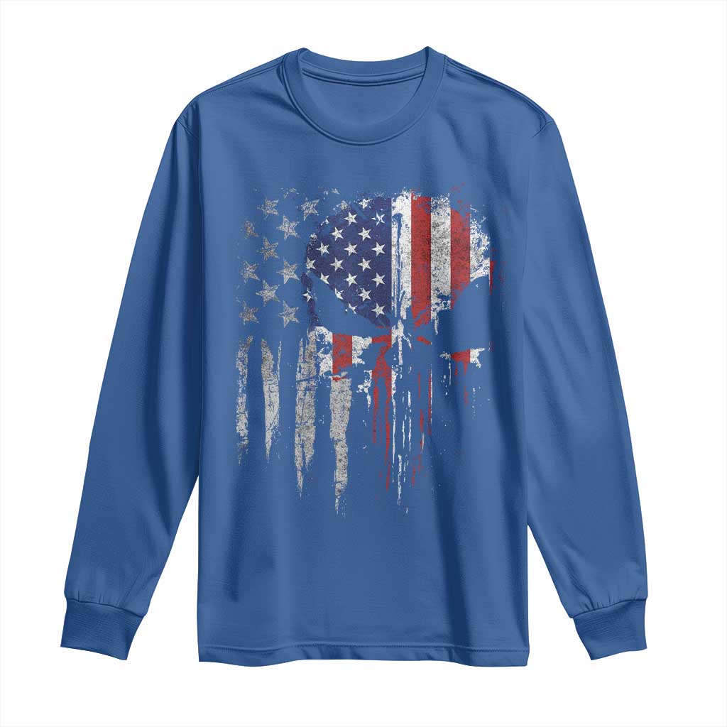 Funny 4th Of July Vintage American Flag Skull Skeleton Long Sleeve Shirt - Wonder Print Shop