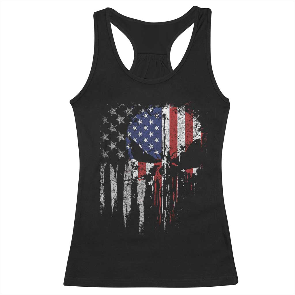 Funny 4th Of July Vintage American Flag Skull Skeleton Racerback Tank Top - Wonder Print Shop