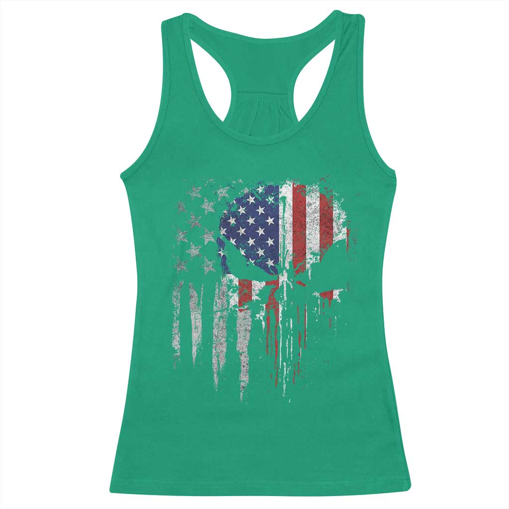Funny 4th Of July Vintage American Flag Skull Skeleton Racerback Tank Top - Wonder Print Shop