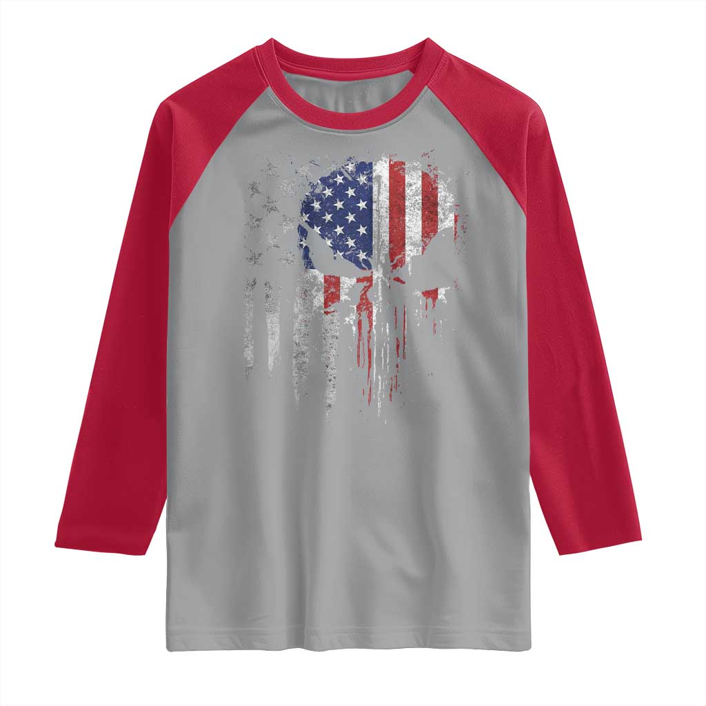 Funny 4th Of July Vintage American Flag Skull Skeleton Raglan Shirt - Wonder Print Shop