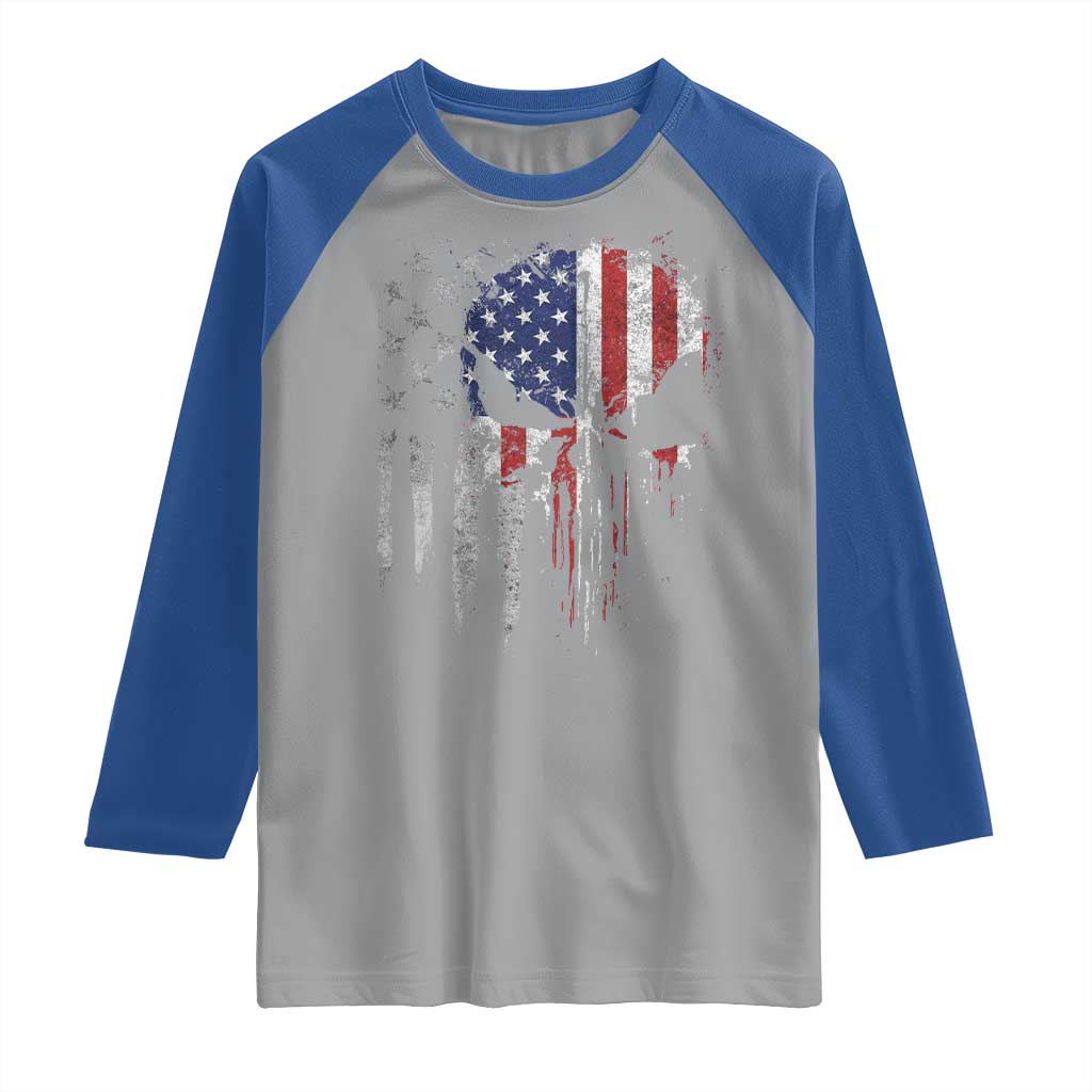 Funny 4th Of July Vintage American Flag Skull Skeleton Raglan Shirt - Wonder Print Shop