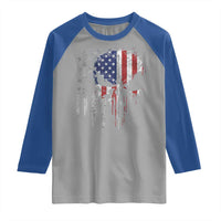 Funny 4th Of July Vintage American Flag Skull Skeleton Raglan Shirt - Wonder Print Shop