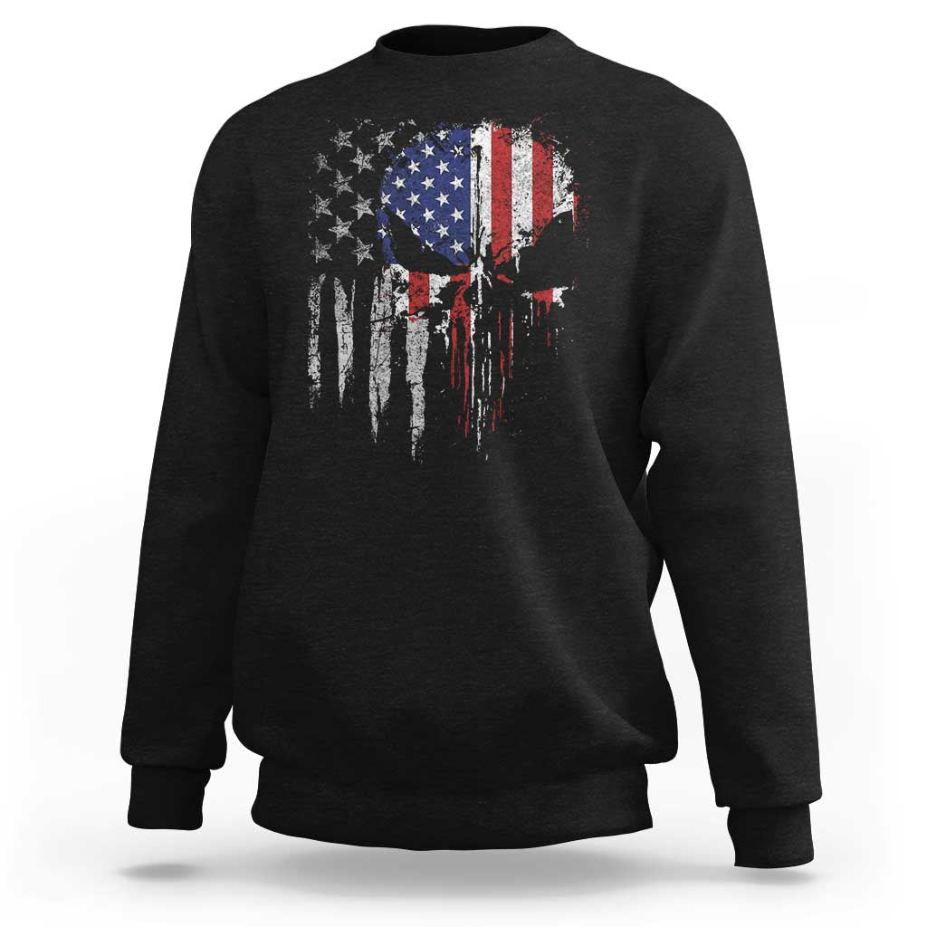 Funny 4th Of July Vintage American Flag Skull Skeleton Sweatshirt - Wonder Print Shop