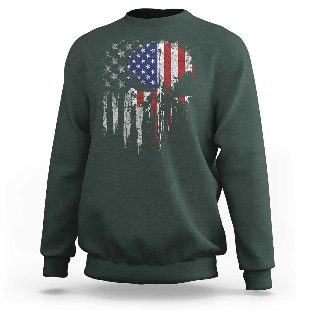 Funny 4th Of July Vintage American Flag Skull Skeleton Sweatshirt - Wonder Print Shop
