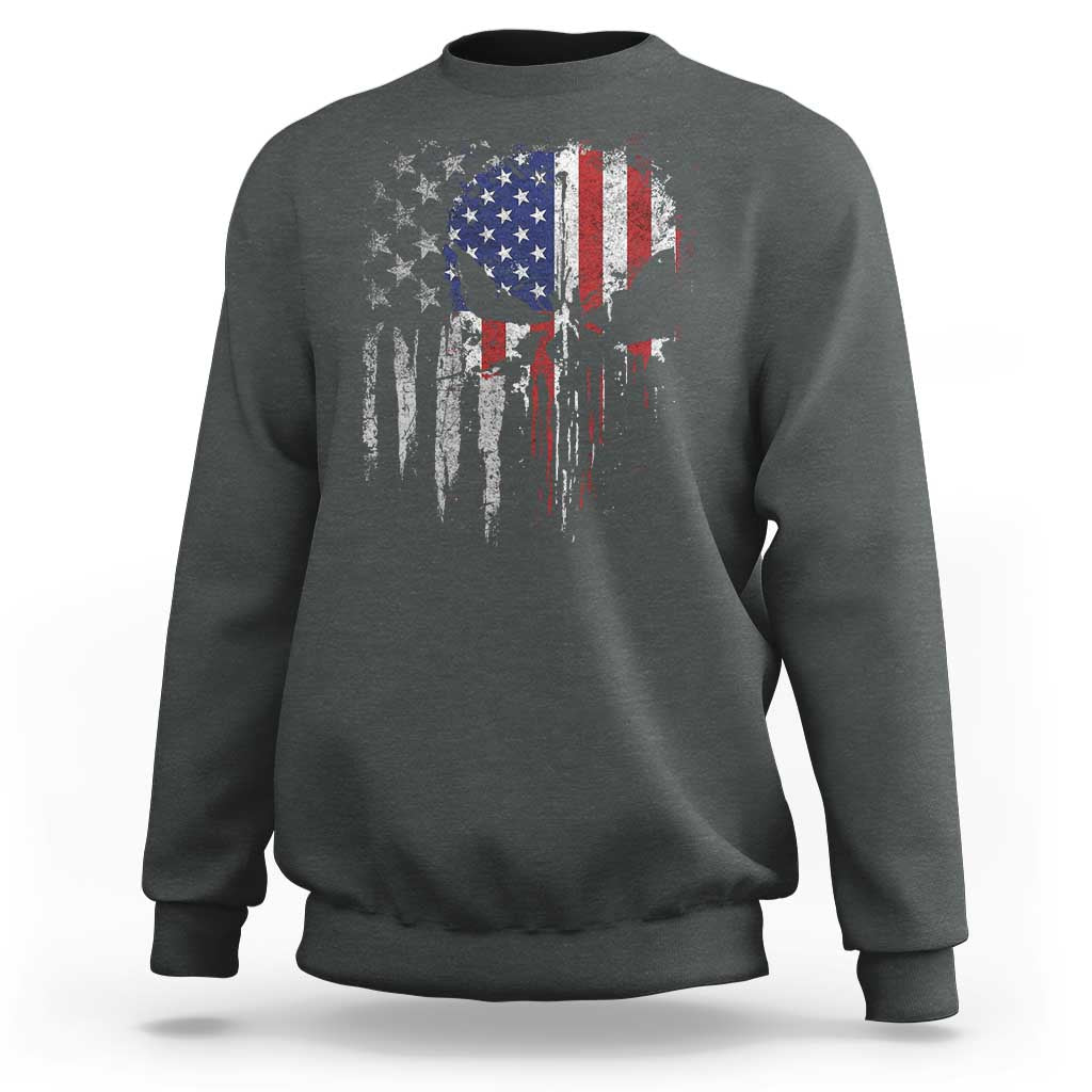 Funny 4th Of July Vintage American Flag Skull Skeleton Sweatshirt - Wonder Print Shop