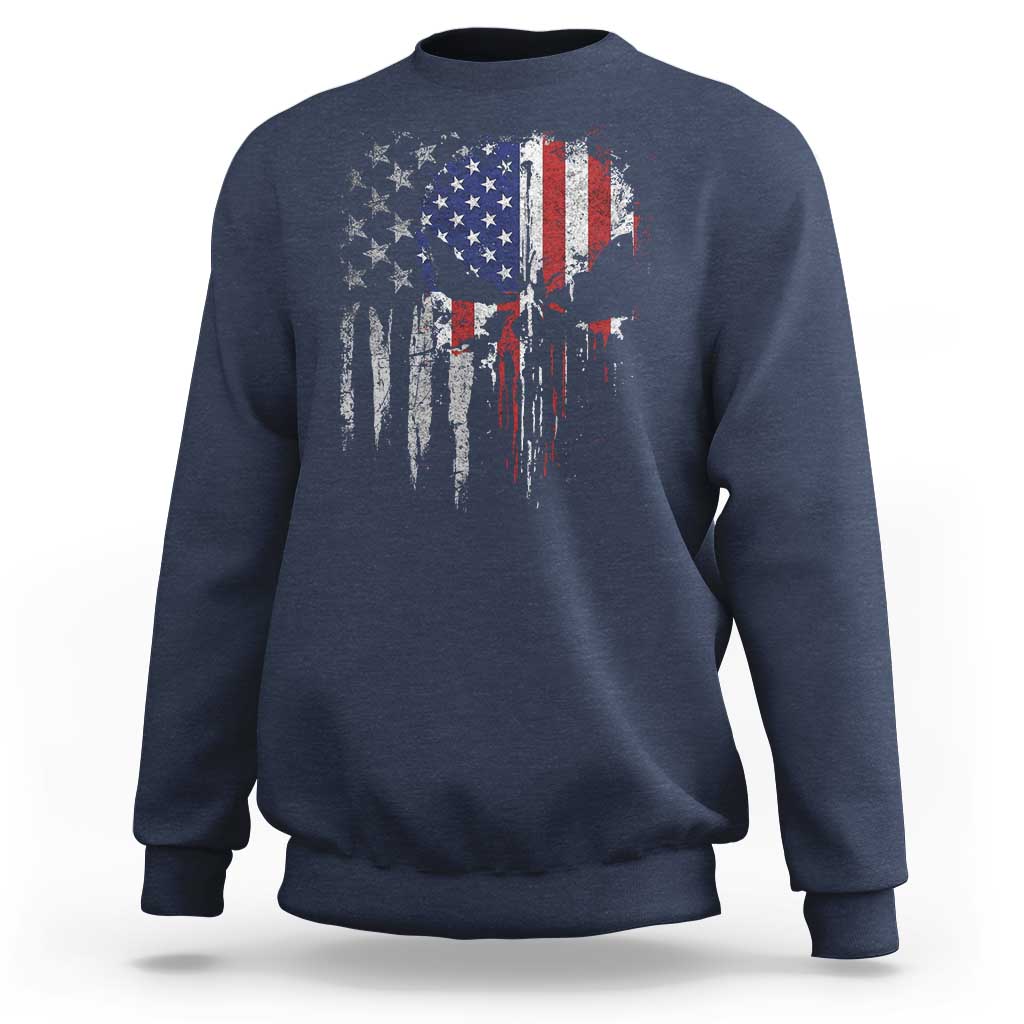 Funny 4th Of July Vintage American Flag Skull Skeleton Sweatshirt - Wonder Print Shop