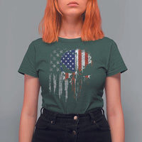 Funny 4th Of July Vintage American Flag Skull Skeleton T Shirt For Women - Wonder Print Shop