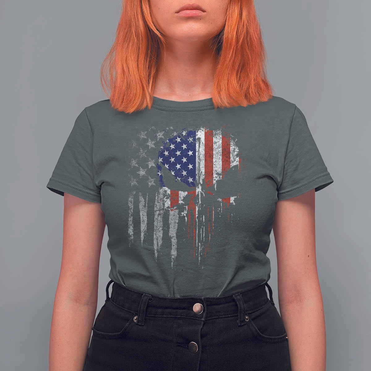 Funny 4th Of July Vintage American Flag Skull Skeleton T Shirt For Women - Wonder Print Shop
