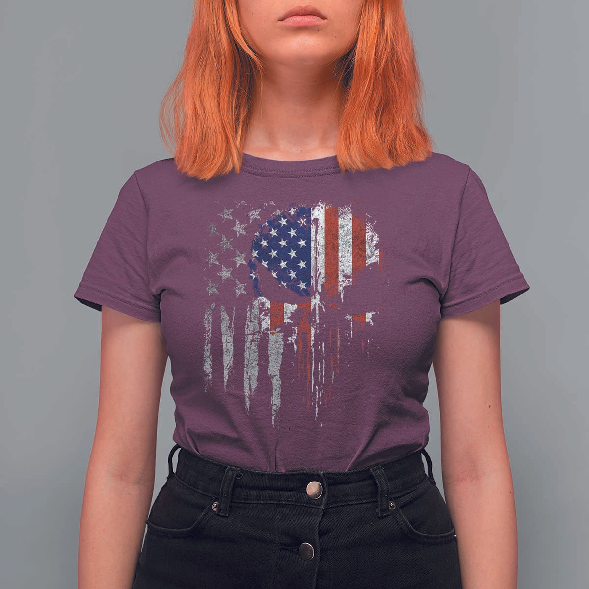 Funny 4th Of July Vintage American Flag Skull Skeleton T Shirt For Women - Wonder Print Shop