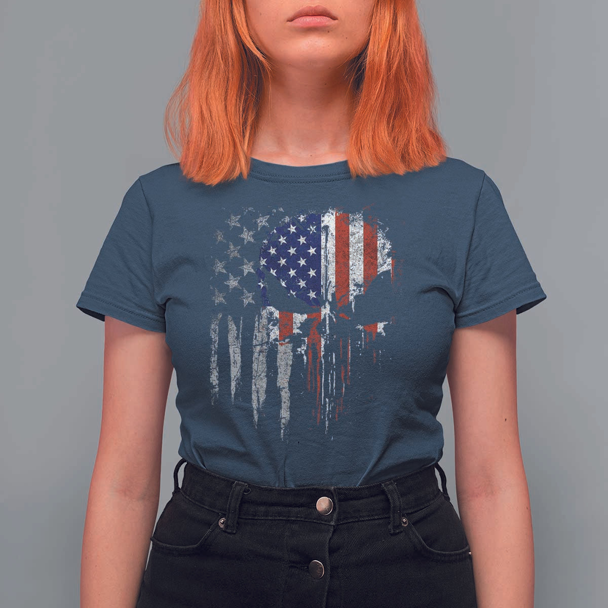 Funny 4th Of July Vintage American Flag Skull Skeleton T Shirt For Women - Wonder Print Shop
