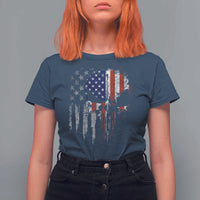 Funny 4th Of July Vintage American Flag Skull Skeleton T Shirt For Women - Wonder Print Shop
