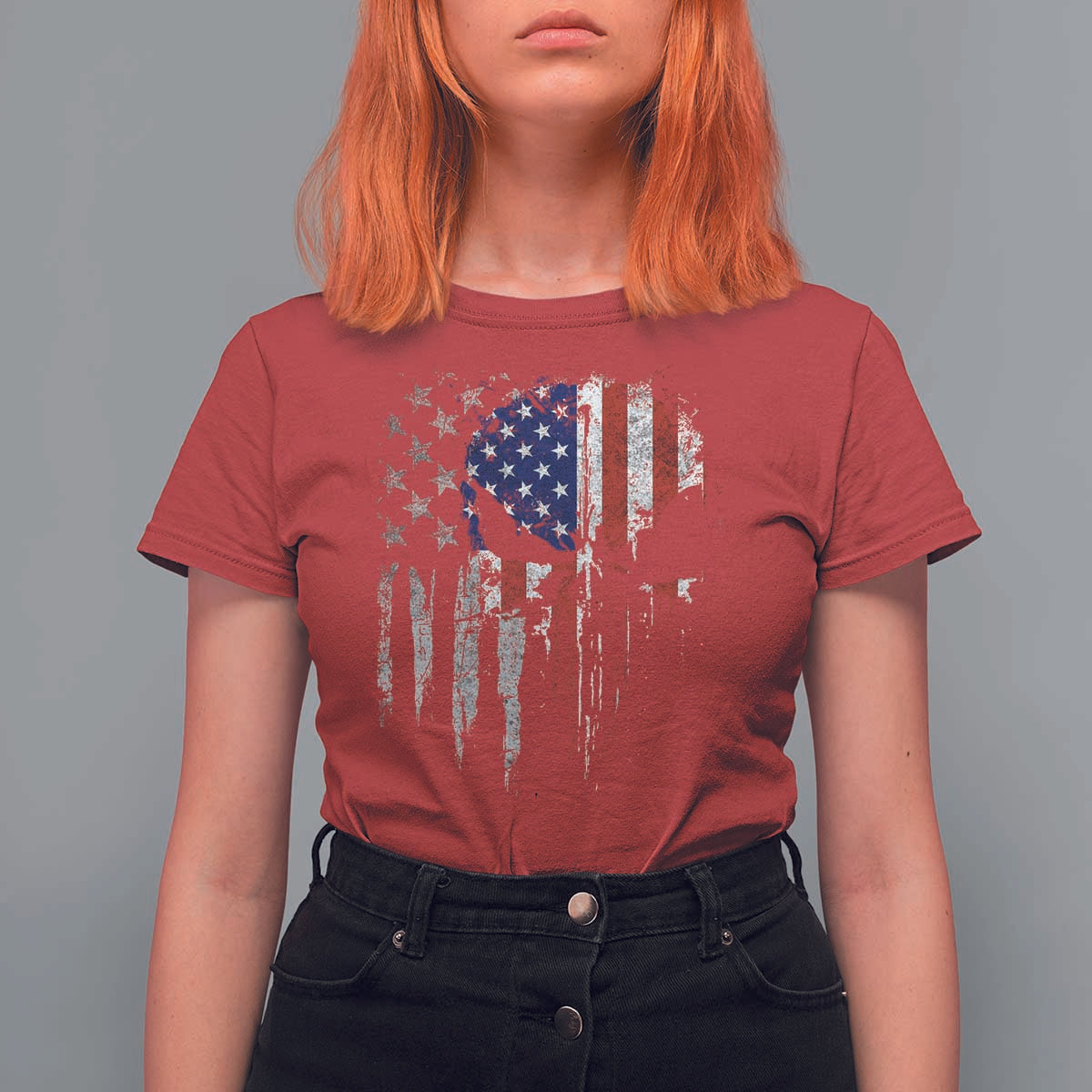 Funny 4th Of July Vintage American Flag Skull Skeleton T Shirt For Women - Wonder Print Shop