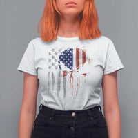 Funny 4th Of July Vintage American Flag Skull Skeleton T Shirt For Women - Wonder Print Shop