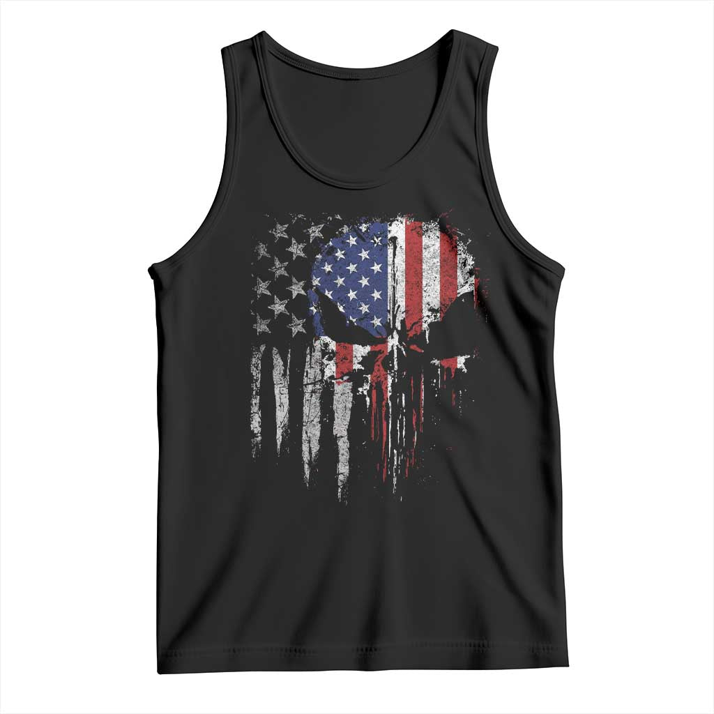 Funny 4th Of July Vintage American Flag Skull Skeleton Tank Top - Wonder Print Shop