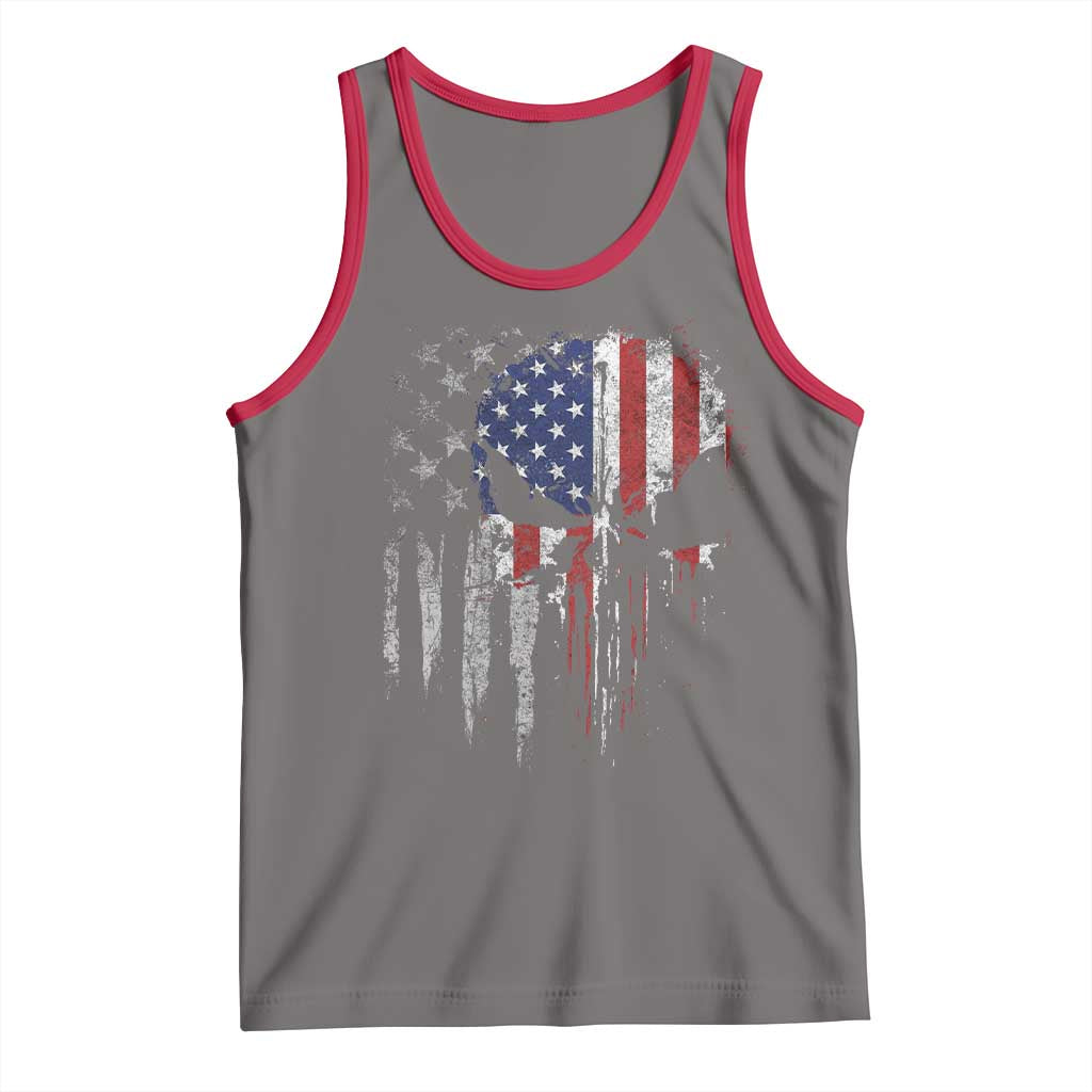 Funny 4th Of July Vintage American Flag Skull Skeleton Tank Top - Wonder Print Shop