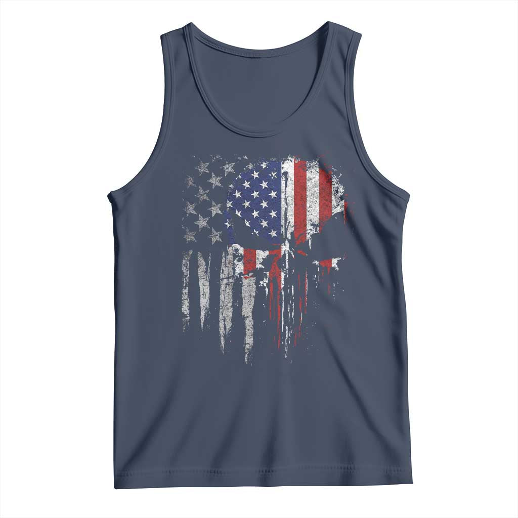 Funny 4th Of July Vintage American Flag Skull Skeleton Tank Top - Wonder Print Shop