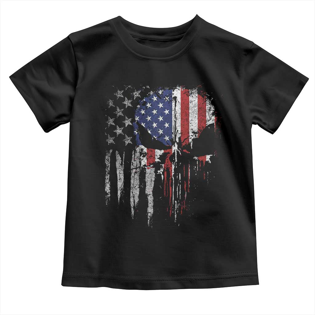 Funny 4th Of July Vintage American Flag Skull Skeleton Toddler T Shirt - Wonder Print Shop