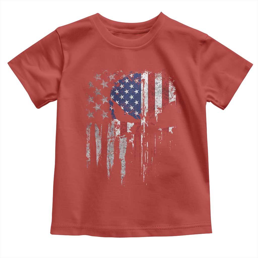 Funny 4th Of July Vintage American Flag Skull Skeleton Toddler T Shirt - Wonder Print Shop