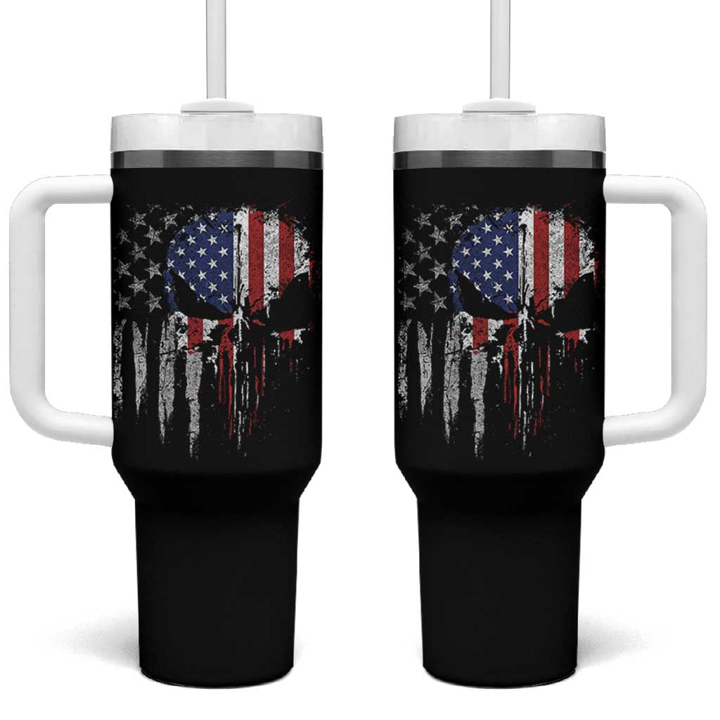 Funny 4th Of July Vintage American Flag Skull Skeleton Tumbler With Handle - Wonder Print Shop