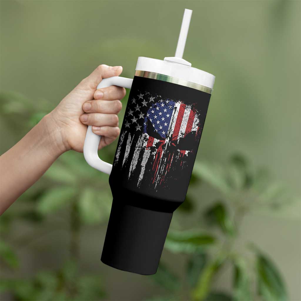 Funny 4th Of July Vintage American Flag Skull Skeleton Tumbler With Handle - Wonder Print Shop