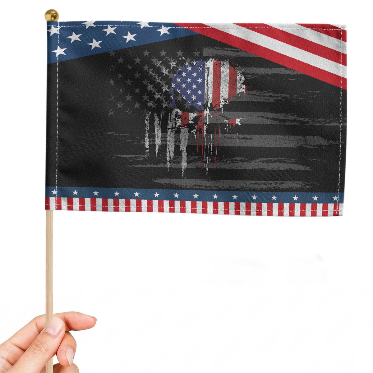 Funny 4th Of July Vintage American Flag Skull Skeleton Patriotic Handheld Flag
