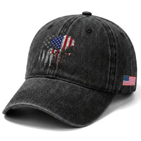 Funny 4th Of July Vintage American Flag Skull Skeleton Washed Cotton Baseball Cap