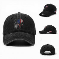 Funny 4th Of July Vintage American Flag Skull Skeleton Washed Cotton Baseball Cap