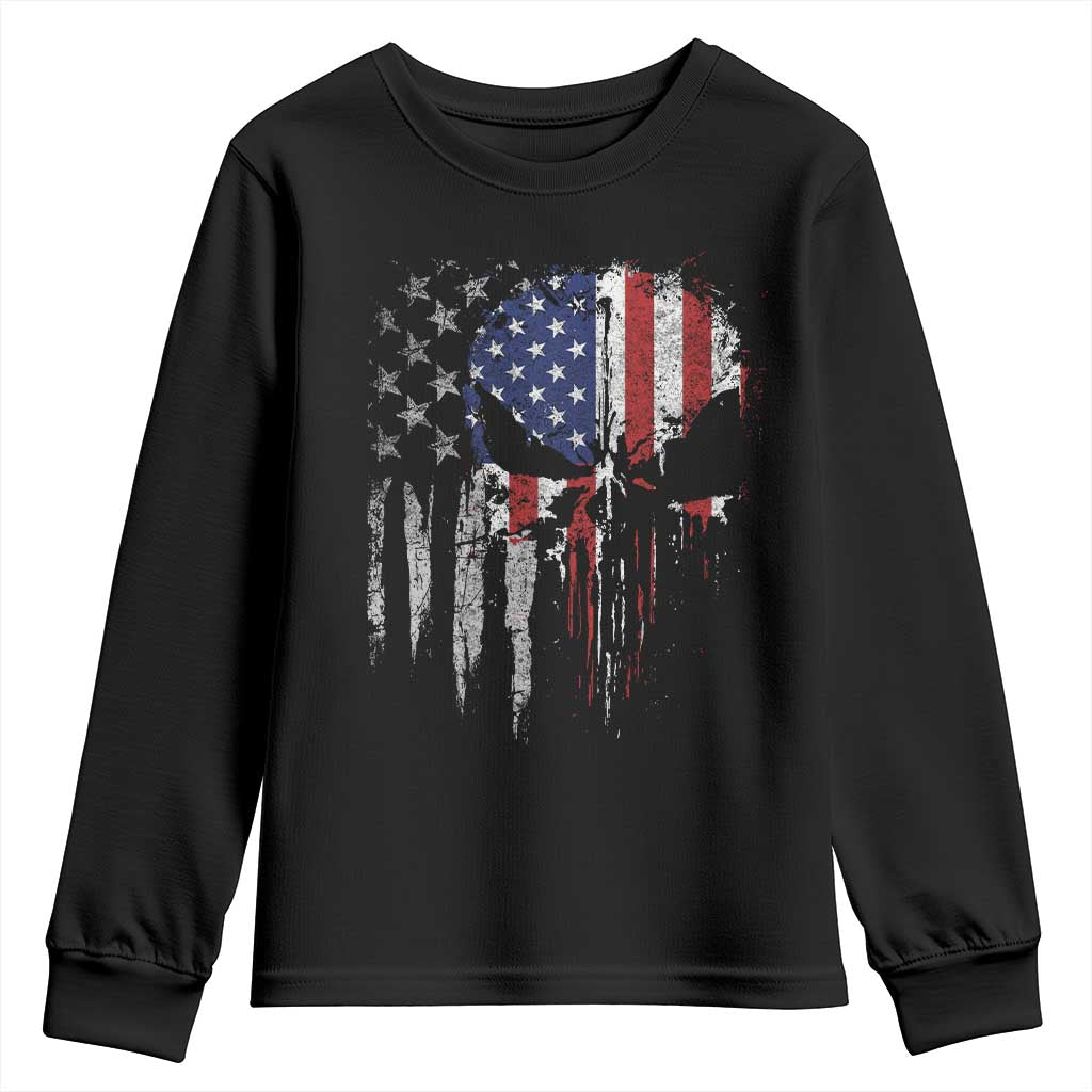 Funny 4th Of July Vintage American Flag Skull Skeleton Youth Sweatshirt - Wonder Print Shop