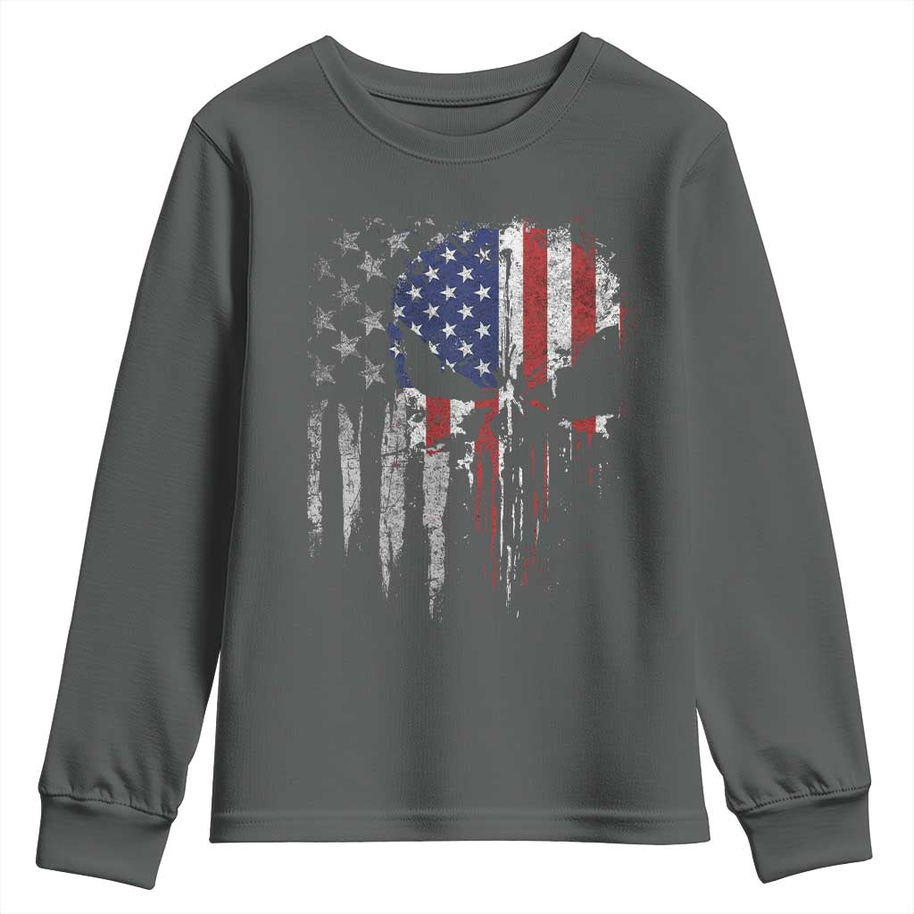 Funny 4th Of July Vintage American Flag Skull Skeleton Youth Sweatshirt - Wonder Print Shop