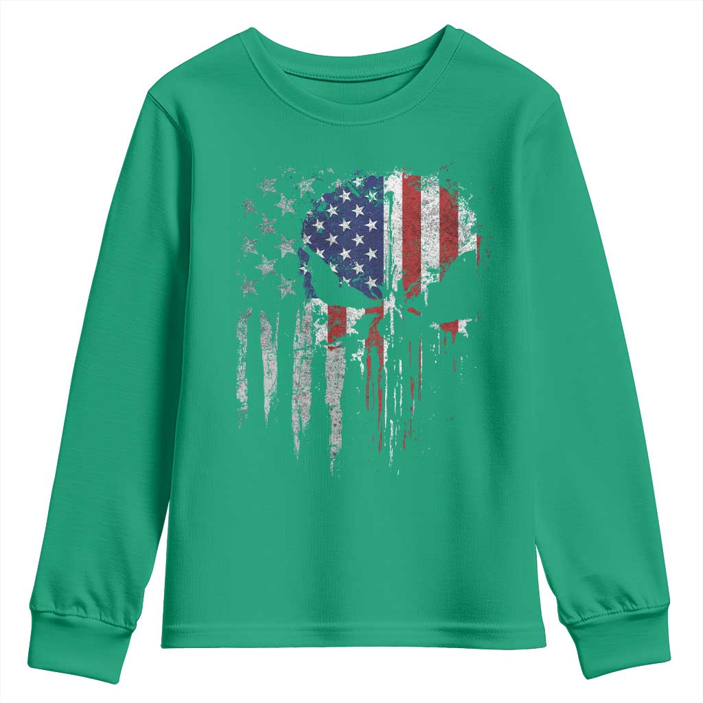 Funny 4th Of July Vintage American Flag Skull Skeleton Youth Sweatshirt - Wonder Print Shop